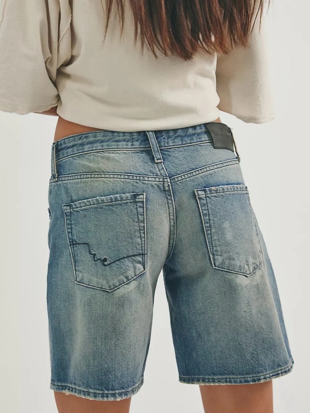Free People Solana Low Rise Long Denim Shorts 33 NWT